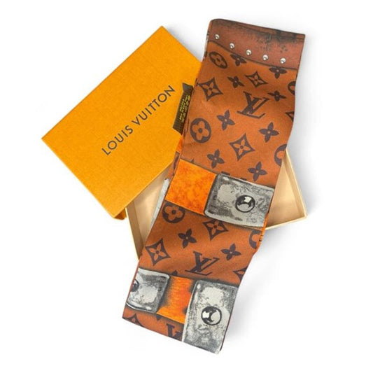 Louis Vuitton Confidential Bandeau Twilly Scarf 100% Silk Monogram Brown LV - The Reluxe