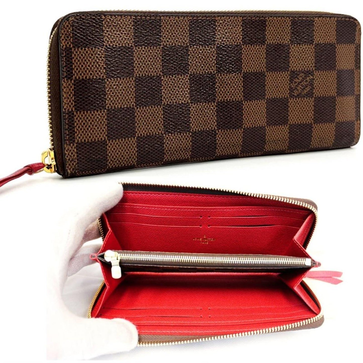 Louis Vuitton Damier Ebene Clemence Zippy Long Wallet Cherry Red - The Reluxe