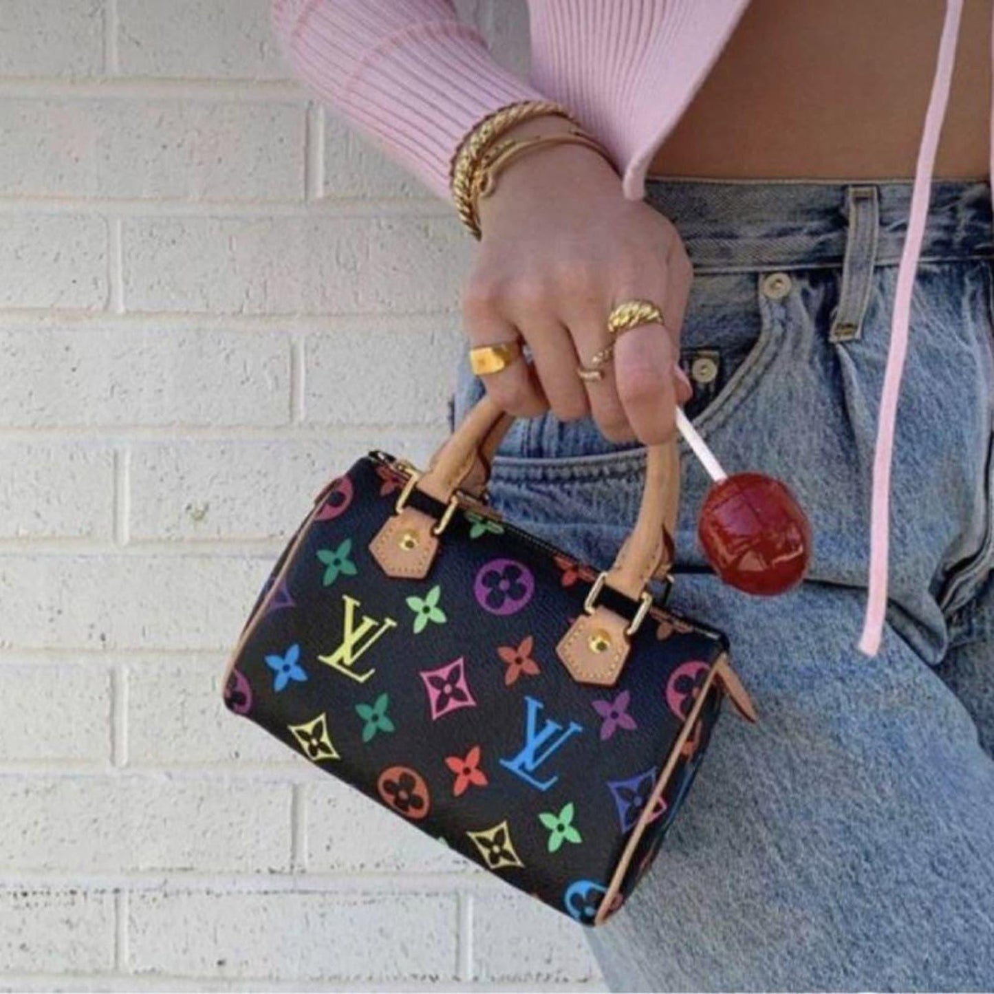 Louis Vuitton Mini Speedy Monogram Multicolor Sac Bag HL Black - The Reluxe