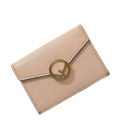 Fendi Trifold Wallet Pink Beige Gold Fize