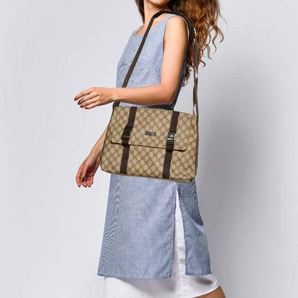 Authentic Gucci GG Supreme Web Canvas Sherry Messenger Bag Monogram Flap Tote