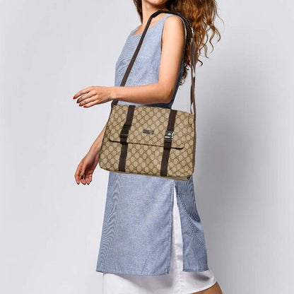 Authentic Gucci GG Supreme Web Canvas Sherry Messenger Bag Monogram Flap Tote