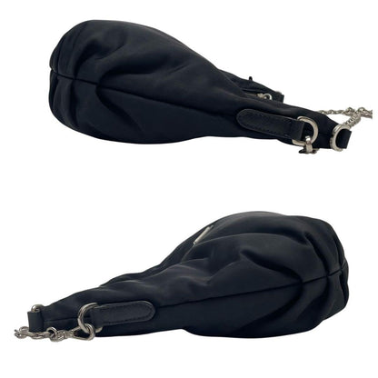 Prada Nylon Leather Chain Shoulder Bag Triangle Plate Logo Black — view 4