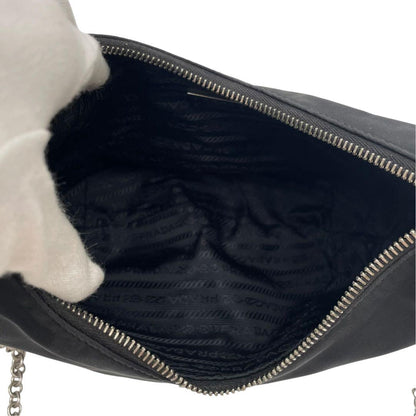 Prada Nylon Leather Chain Shoulder Bag Triangle Plate Logo Black — view 7