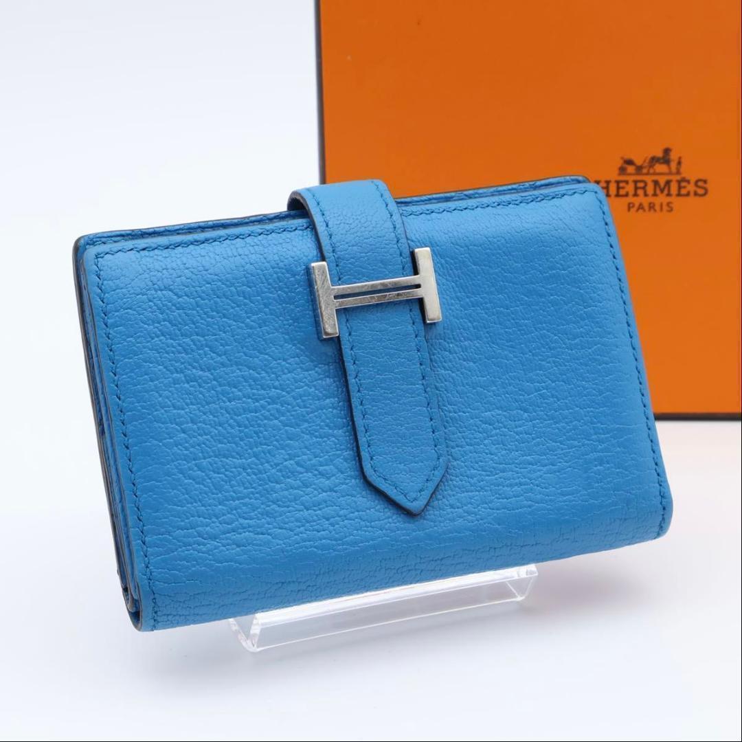 Hermes Bearn Mini Chevre Bifold Wallet Blue