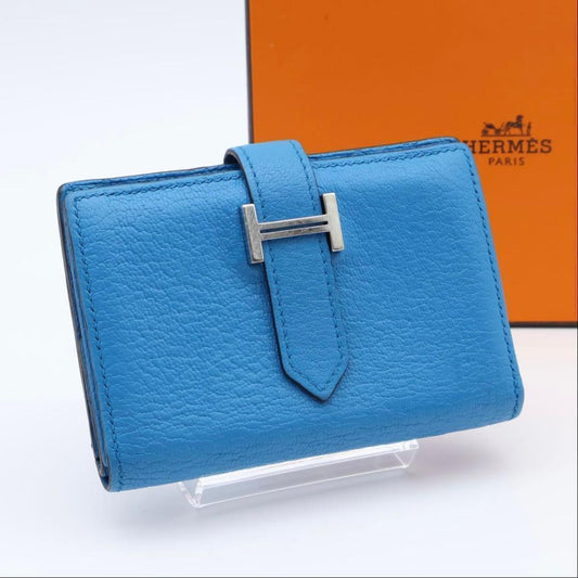 Hermes Bearn Mini Chevre Bifold Wallet Blue