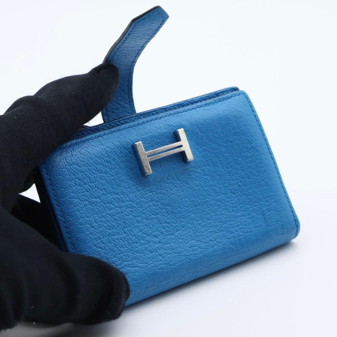 Hermes Bearn Mini Chevre Bifold Wallet Blue — view 2
