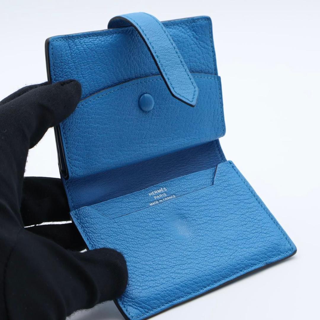 Hermes Bearn Mini Chevre Bifold Wallet Blue — view 3