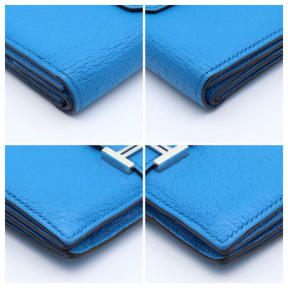 Hermes Bearn Mini Chevre Bifold Wallet Blue — view 8