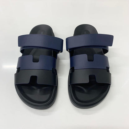 Hermes Chypre Leather Velcro Strap Sandals Navy Black — view 2