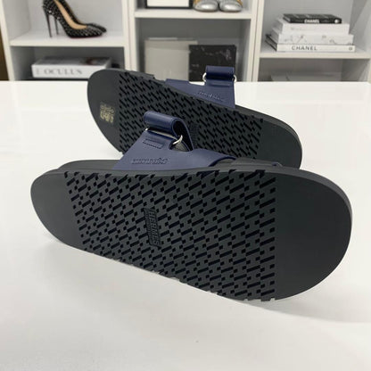 Hermes Chypre Leather Velcro Strap Sandals Navy Black — view 6