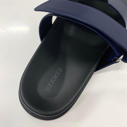 Hermes Chypre Leather Velcro Strap Sandals Navy Black — view 7