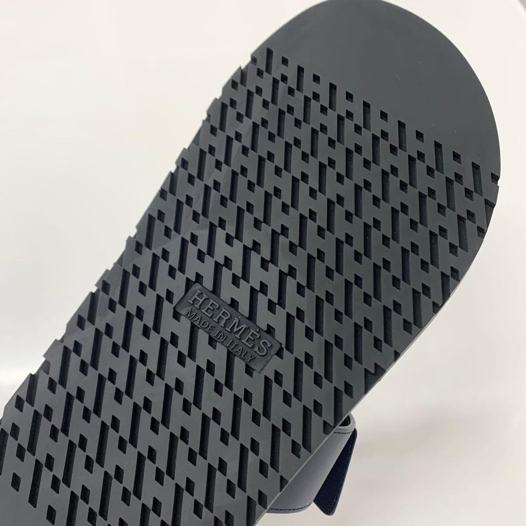 Hermes Chypre Leather Velcro Strap Sandals Navy Black — view 8