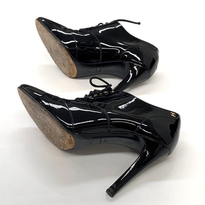 Chanel Patent Cocomark Lace Up Booties Black