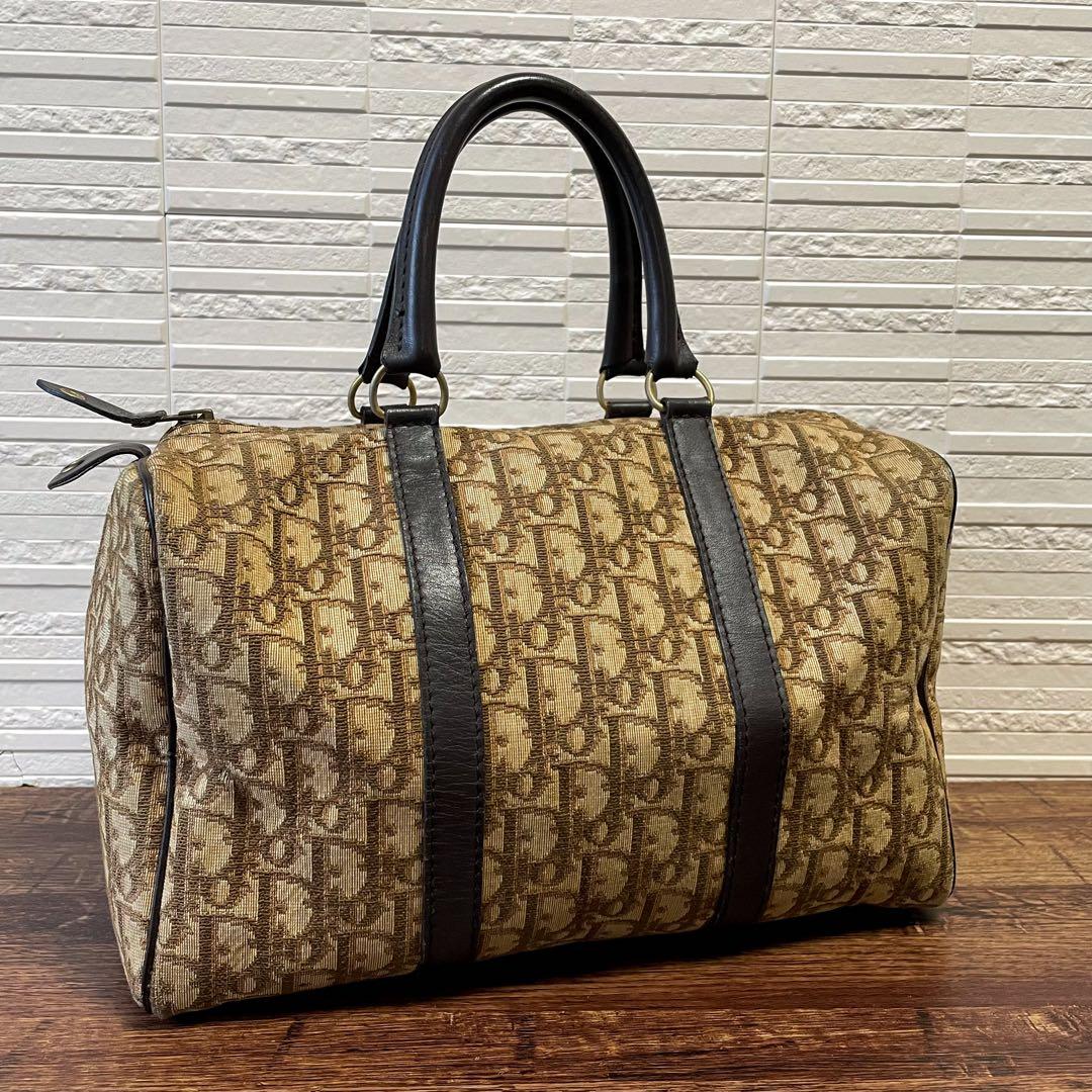 Dior Trotter Canvas Leather Boston Bag Hand Brown