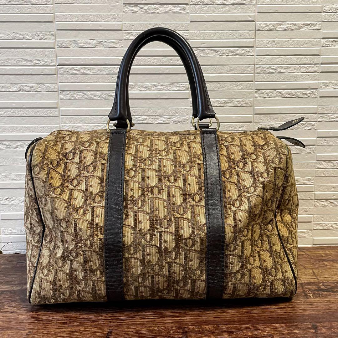 Dior Trotter Canvas Leather Boston Bag Hand Brown