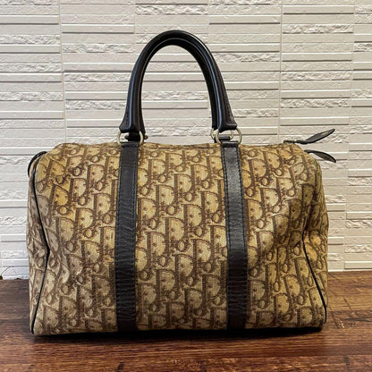 Dior Trotter Canvas Leather Boston Bag Hand Brown