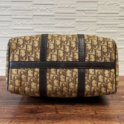Dior Trotter Canvas Leather Boston Bag Hand Brown