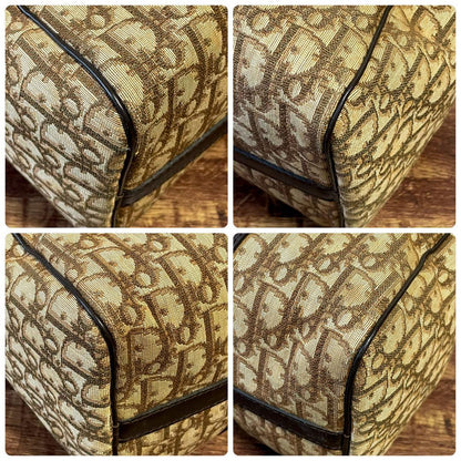 Dior Trotter Canvas Leather Boston Bag Hand Brown