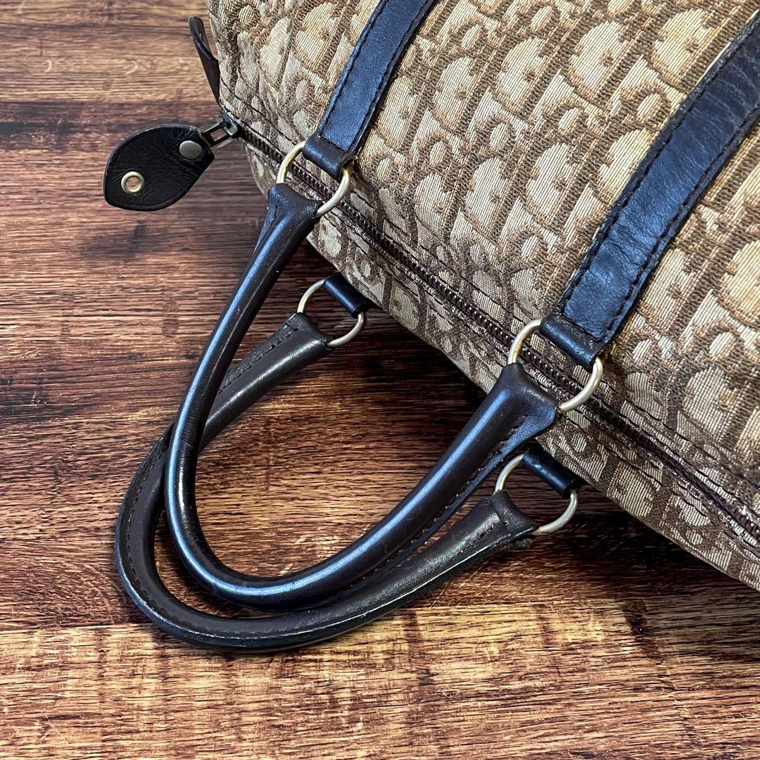 Dior Trotter Canvas Leather Boston Bag Hand Brown