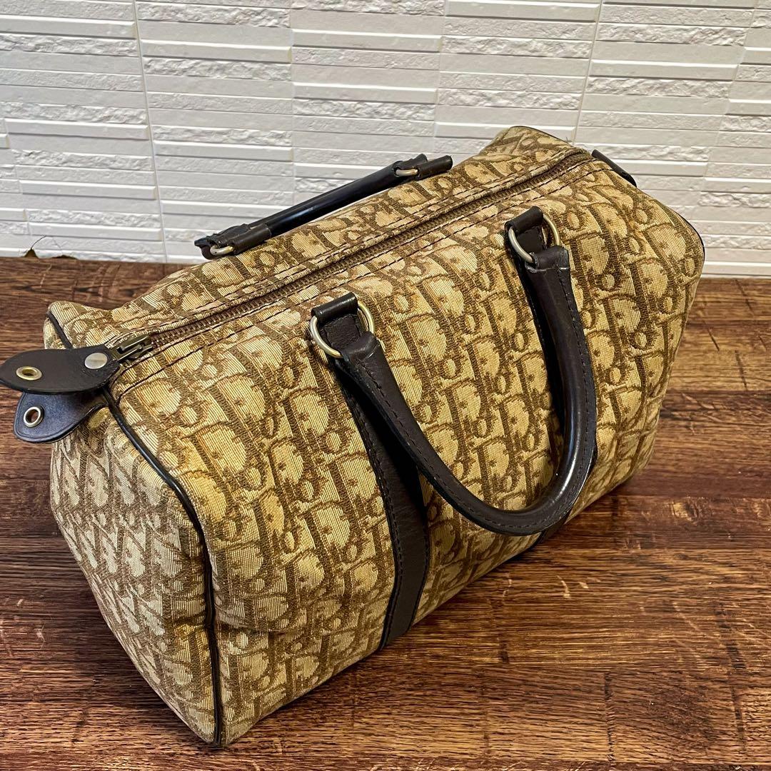 Dior Trotter Canvas Leather Boston Bag Hand Brown