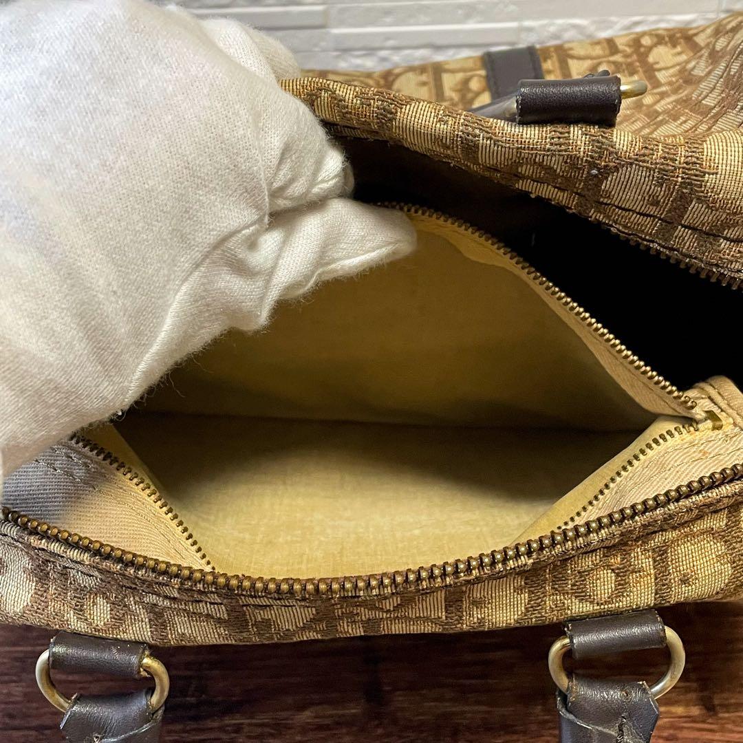 Dior Trotter Canvas Leather Boston Bag Hand Brown