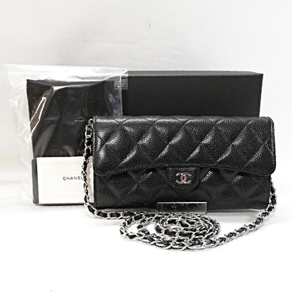 Chanel Caviar Quilted Wallet Black Silver