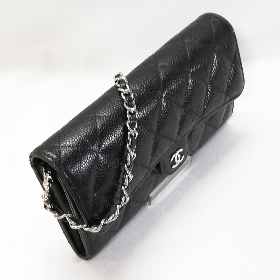 Chanel Caviar Quilted Wallet Black Silver — view 2