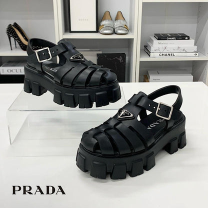 Prada Monolith Rubber Triangle Logo Sandals Black