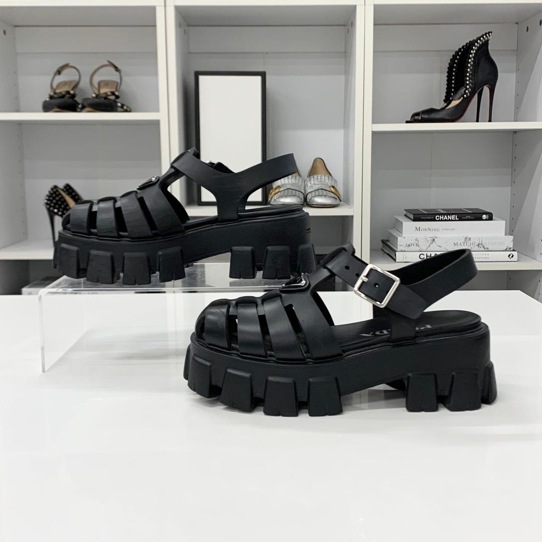 Prada Monolith Rubber Triangle Logo Sandals Black — view 2