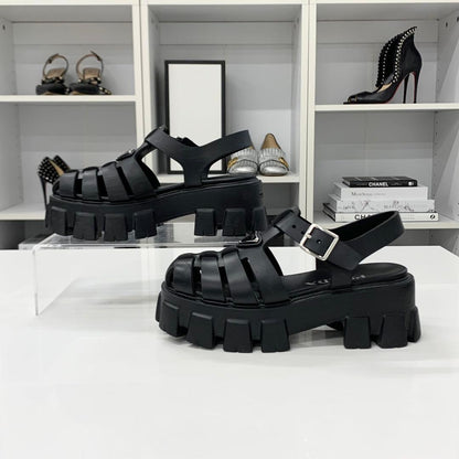 Prada Monolith Rubber Triangle Logo Sandals Black — view 2