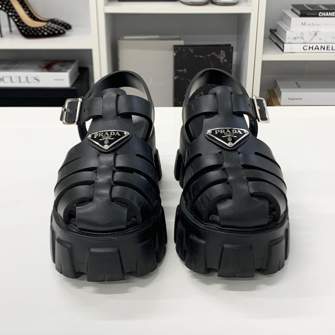 Prada Monolith Rubber Triangle Logo Sandals Black — view 4
