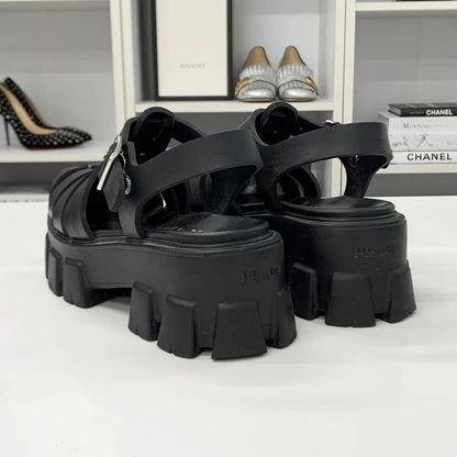 Prada Monolith Rubber Triangle Logo Sandals Black — view 5