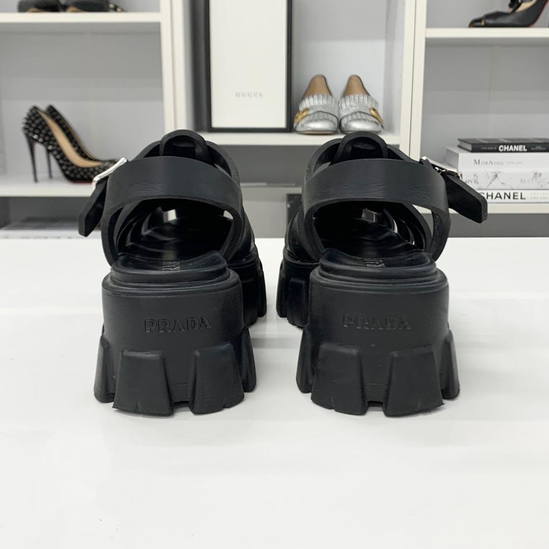 Prada Monolith Rubber Triangle Logo Sandals Black — view 6