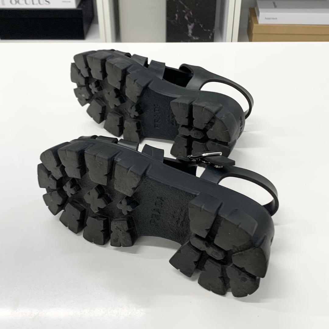 Prada Monolith Rubber Triangle Logo Sandals Black — view 7