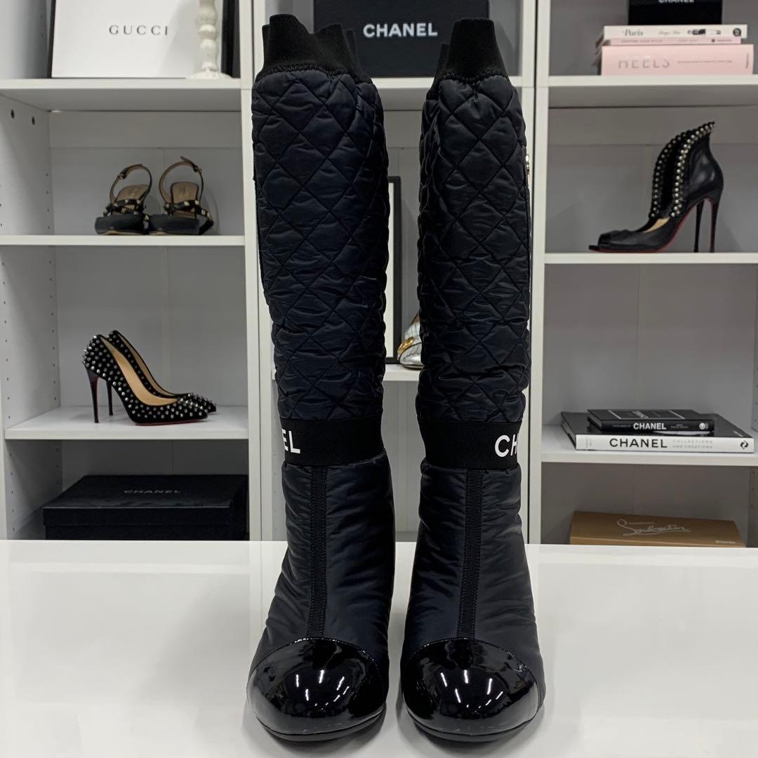 Chanel Nylon CC Logo Quilted Pocket Long Boots — view 2