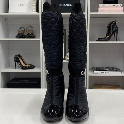Chanel Nylon CC Logo Quilted Pocket Long Boots — view 2