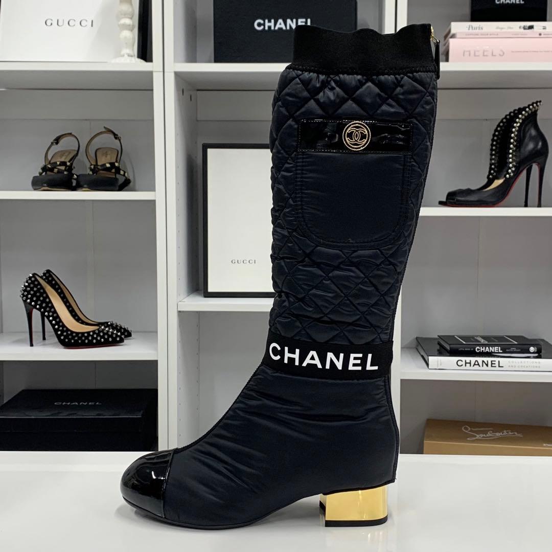 Chanel Nylon CC Logo Quilted Pocket Long Boots — view 3