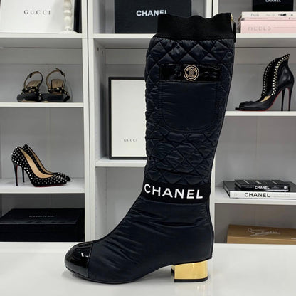 Chanel Nylon CC Logo Quilted Pocket Long Boots — view 3