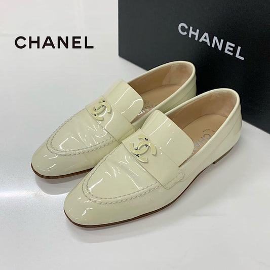 Chanel CC Logo Patent Loafers Ivory