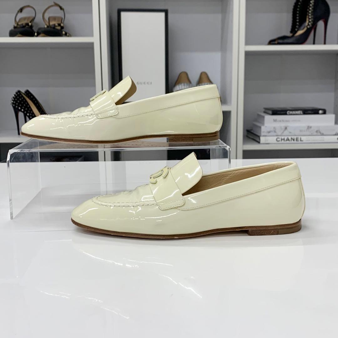 Chanel CC Logo Patent Loafers Ivory — view 3