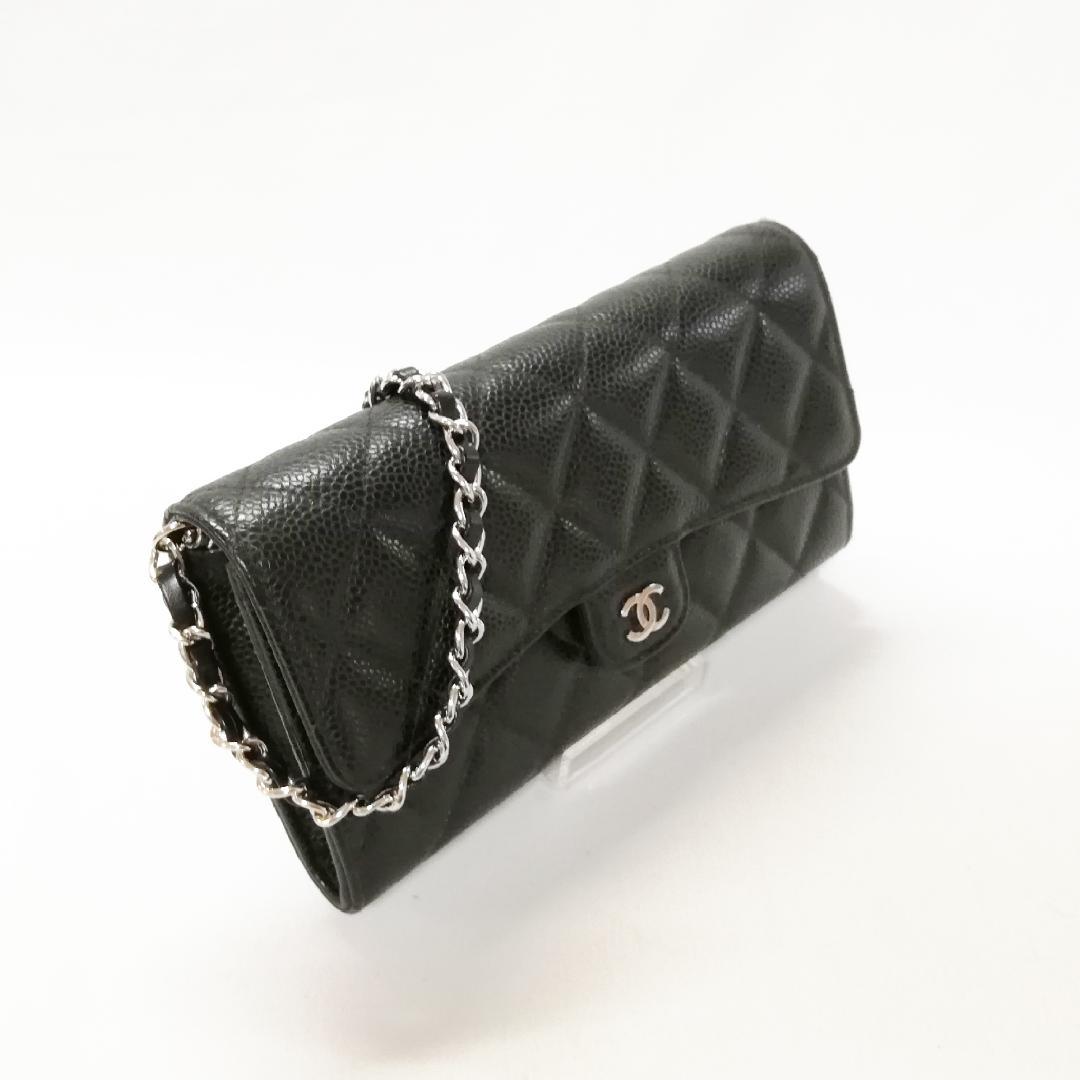 Chanel Caviar Leather Quilted Wallet Black Silver — view 2