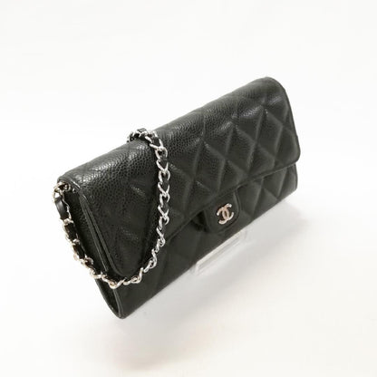 Chanel Caviar Leather Quilted Wallet Black Silver — view 2