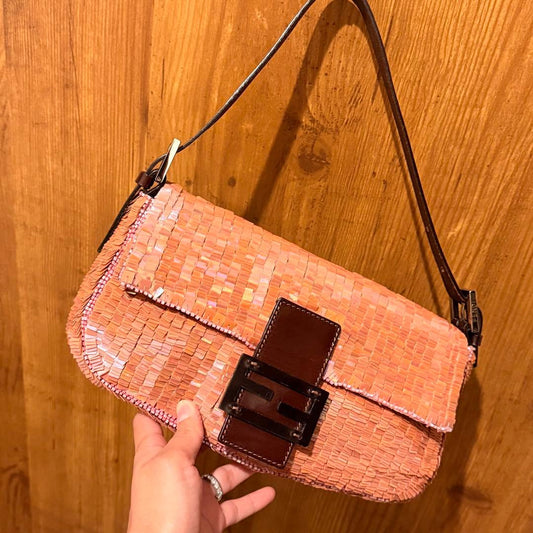 Fendi Baguette Shoulder Bag Sequin Pink
