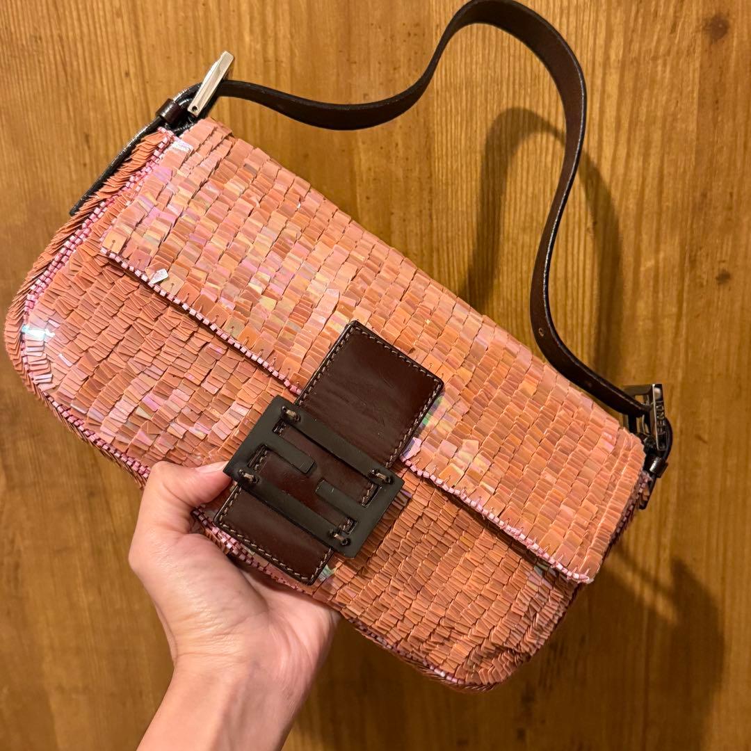 Fendi Baguette Shoulder Bag Sequin Pink — view 2