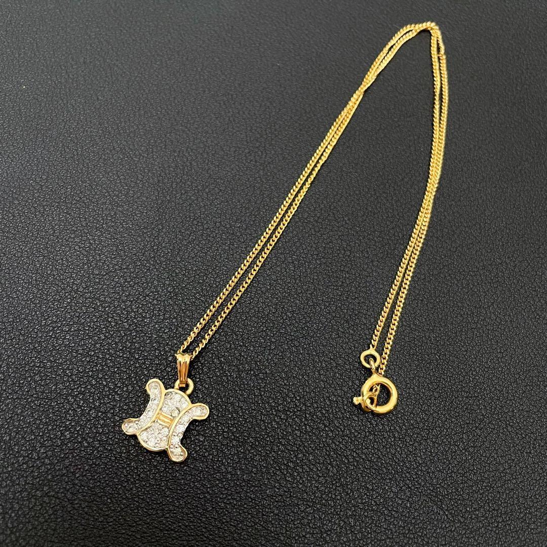 Celine Triomphe Rhinestone Chain Necklace Gold — view 2