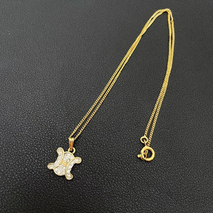 Celine Triomphe Rhinestone Chain Necklace Gold — view 2