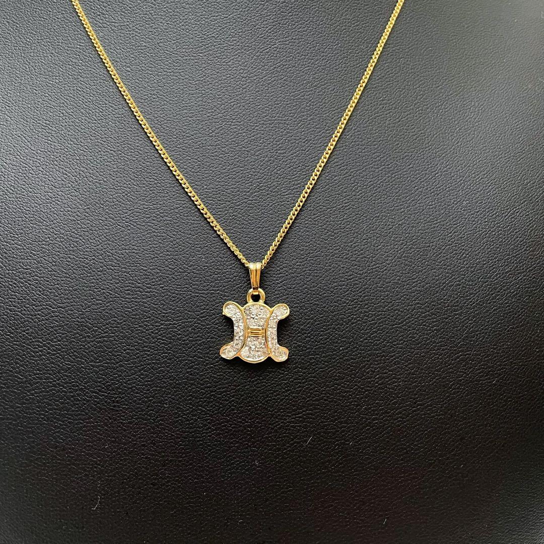 Celine Triomphe Rhinestone Chain Necklace Gold — view 3