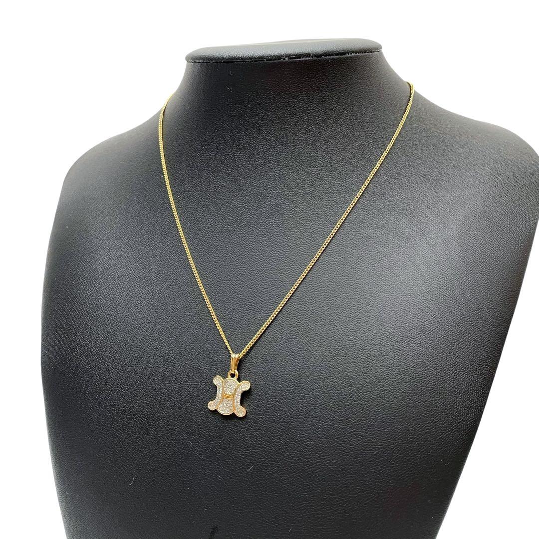 Celine Triomphe Rhinestone Chain Necklace Gold — view 4