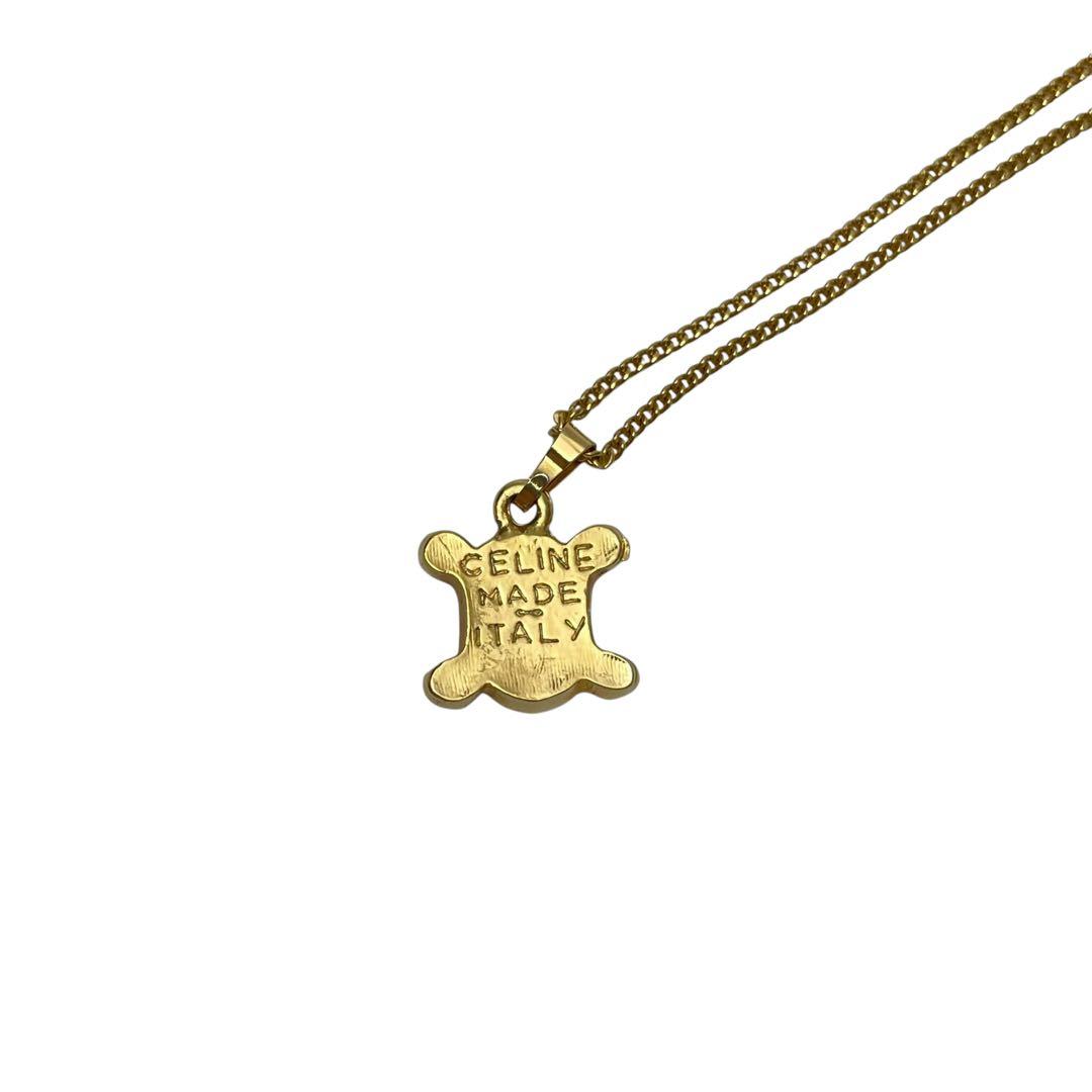 Celine Triomphe Rhinestone Chain Necklace Gold — view 6